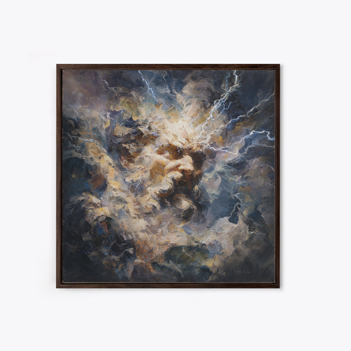 Storm God Portrait With Lightning Canvas Print, Mythological Art, Baroque Oil Painting, Dramatic Wall Decor For Living Room