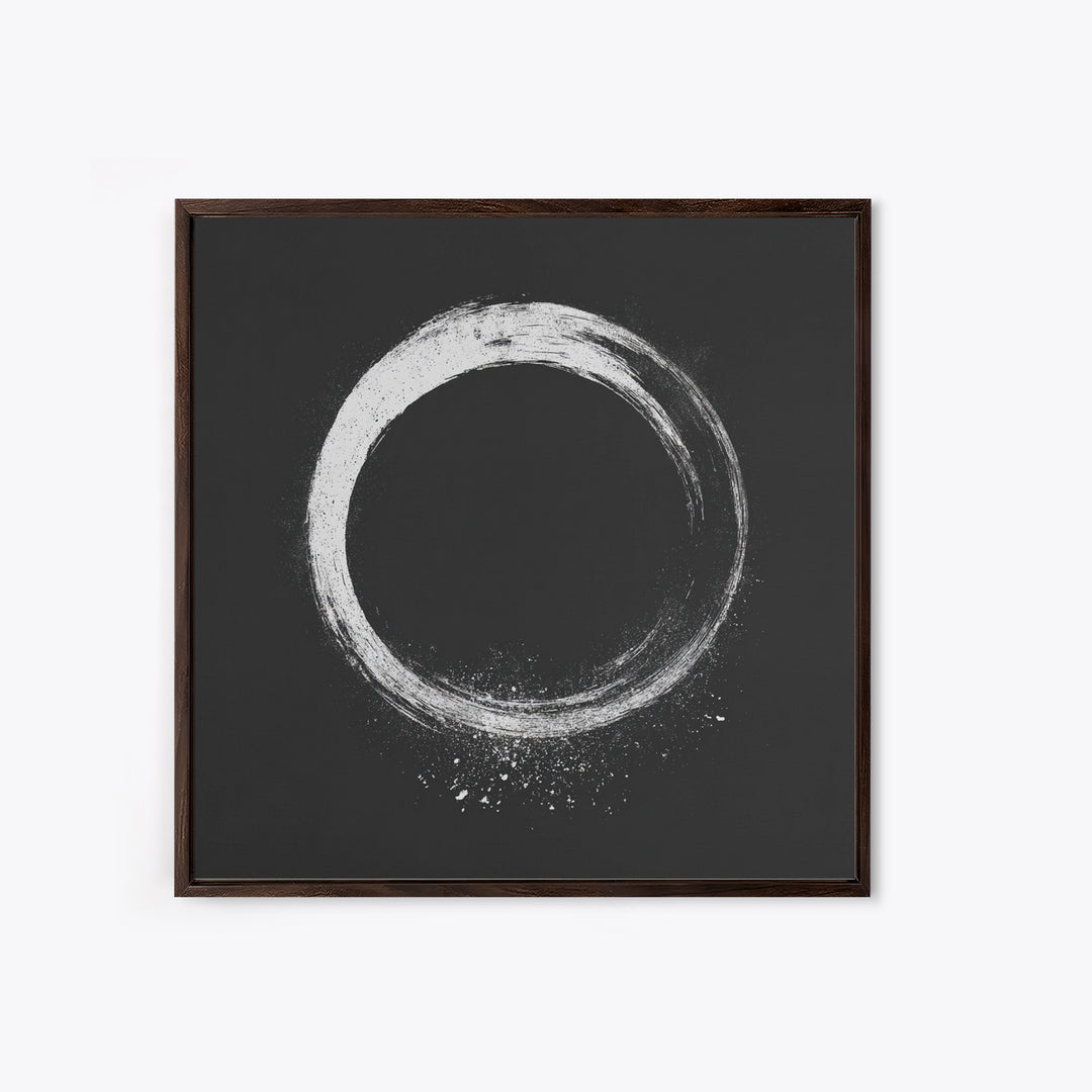Minimal Enso Circle Zen Wall Art, Black And White Brushstroke Framed Canvas Print, Japanese Meditation Decor