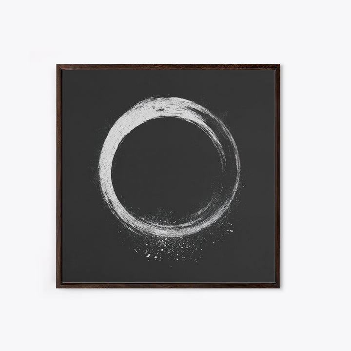 Minimal Enso Circle Zen Wall Art, Black And White Brushstroke Framed Canvas Print, Japanese Meditation Decor
