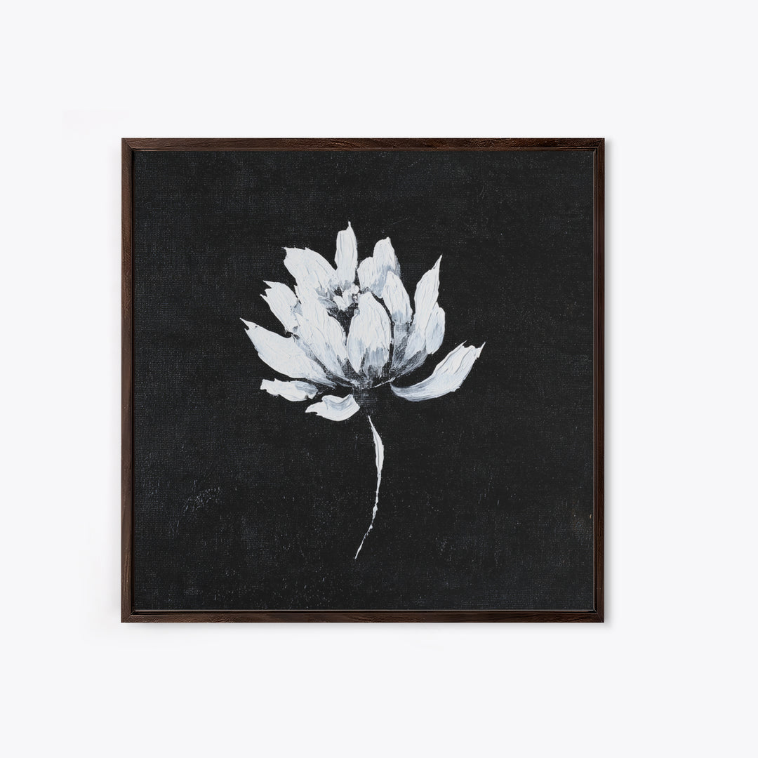 Black And White Lotus Flower Minimalist Wall Art, Textured Floral Painting, Modern Neutral Framed Canvas Print