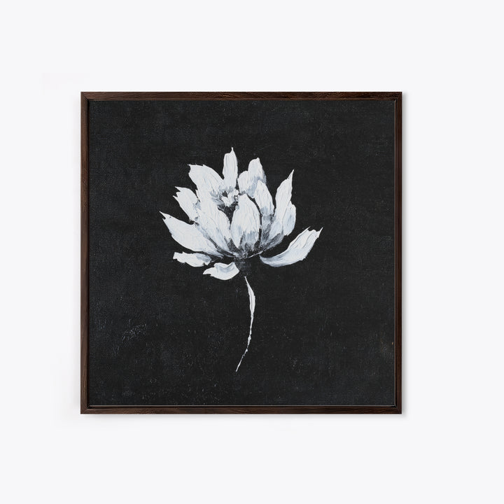 Black And White Lotus Flower Minimalist Wall Art, Textured Floral Painting, Modern Neutral Framed Canvas Print