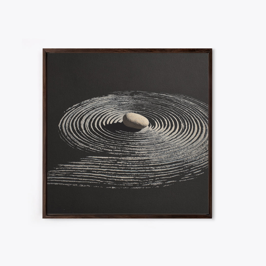 Minimalist Zen Rock And Sand Circle Wall Art, Japanese Zen Decor, Calming Neutral Abstract Art Print, Modern Office Wall Art