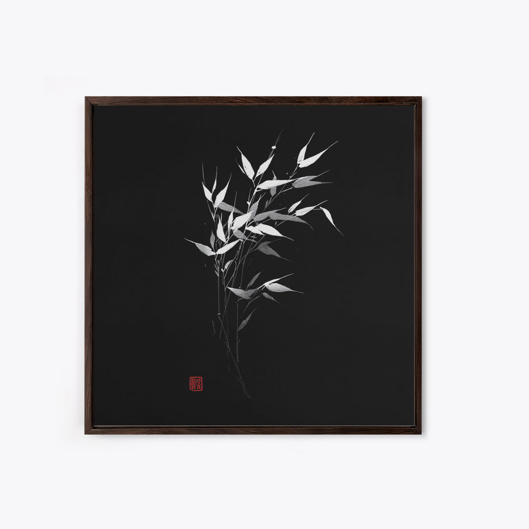Minimalist Bamboo Leaves Black And White Japanese Wall Art Zen Nature Painting Modern Decor Living Room Wall Art Framed Canvas