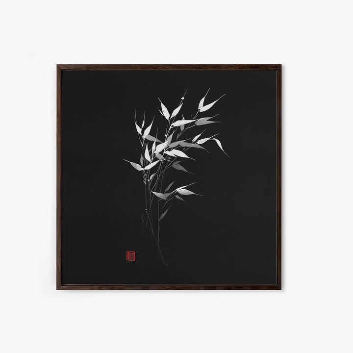Minimalist Bamboo Leaves Black And White Japanese Wall Art Zen Nature Painting Modern Decor Living Room Wall Art Framed Canvas