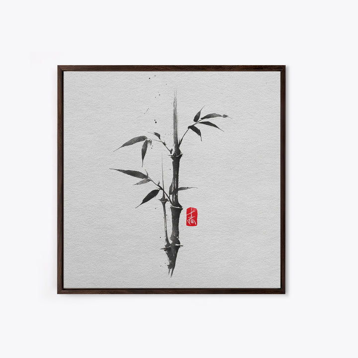 Minimalist Ink Bamboo Brush Painting Wall Art, Japanese Zen Calligraphy Framed Canvas Print For Calm Modern Decor