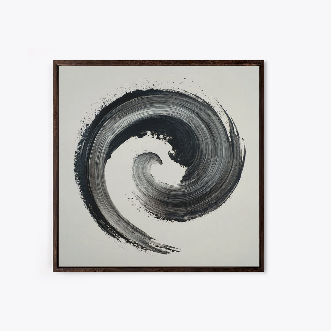 Black And White Abstract Spiral Brushstroke Wall Art, Minimalist Modern Canvas Print For Contemporary Home Decor
