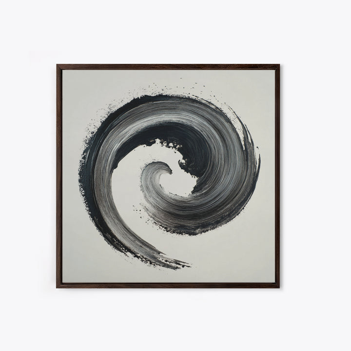 Black And White Abstract Spiral Brushstroke Wall Art, Minimalist Modern Canvas Print For Contemporary Home Decor