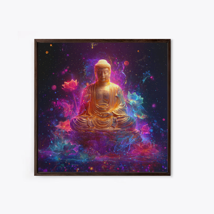 Golden Buddha In Cosmic Lotus Galaxy Wall Art, Celestial Spiritual Decor, Meditation Zen Art Print For Modern Home Decor