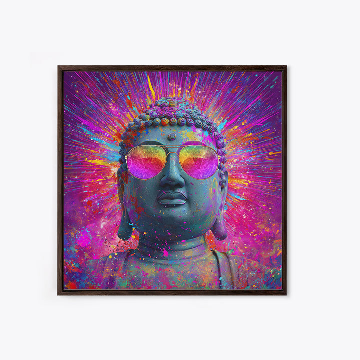 Psychedelic Buddha With Sunglasses Colorful Pop Spiritual Wall Art Canvas Print Meditation Room Decor Trippy Wall Art