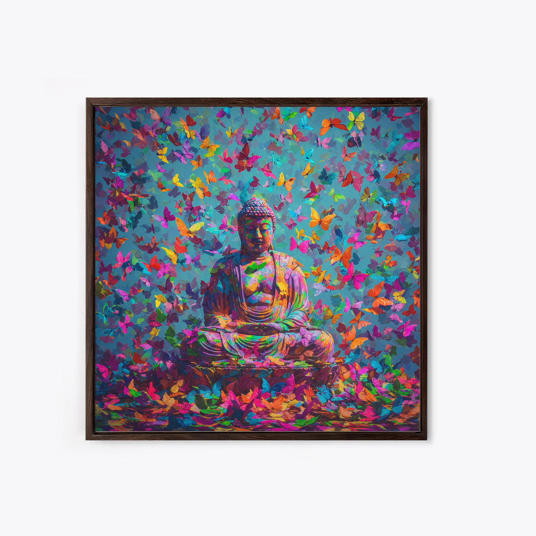 Colorful Buddha With Butterflies Wall Art, Spiritual Meditation Print, Psychedelic Boho Decor, Vibrant Zen Wall Art