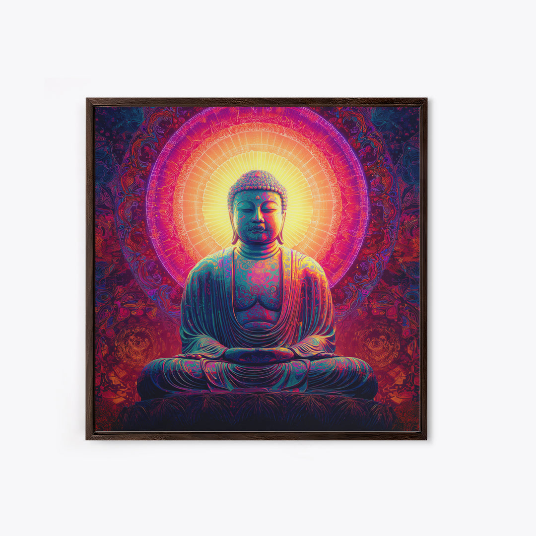 Vibrant Buddha Meditation Wall Art, Psychedelic Spiritual Canvas Print, Colorful Boho Decor Yoga Room Spiritual Art