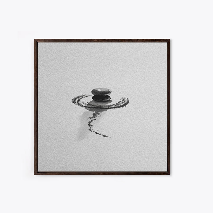 Minimalist Zen Stones Water Ripple Framed Canvas Print Black And White Wall Art Calming Bathroom Decor Modern Spa Wall Art