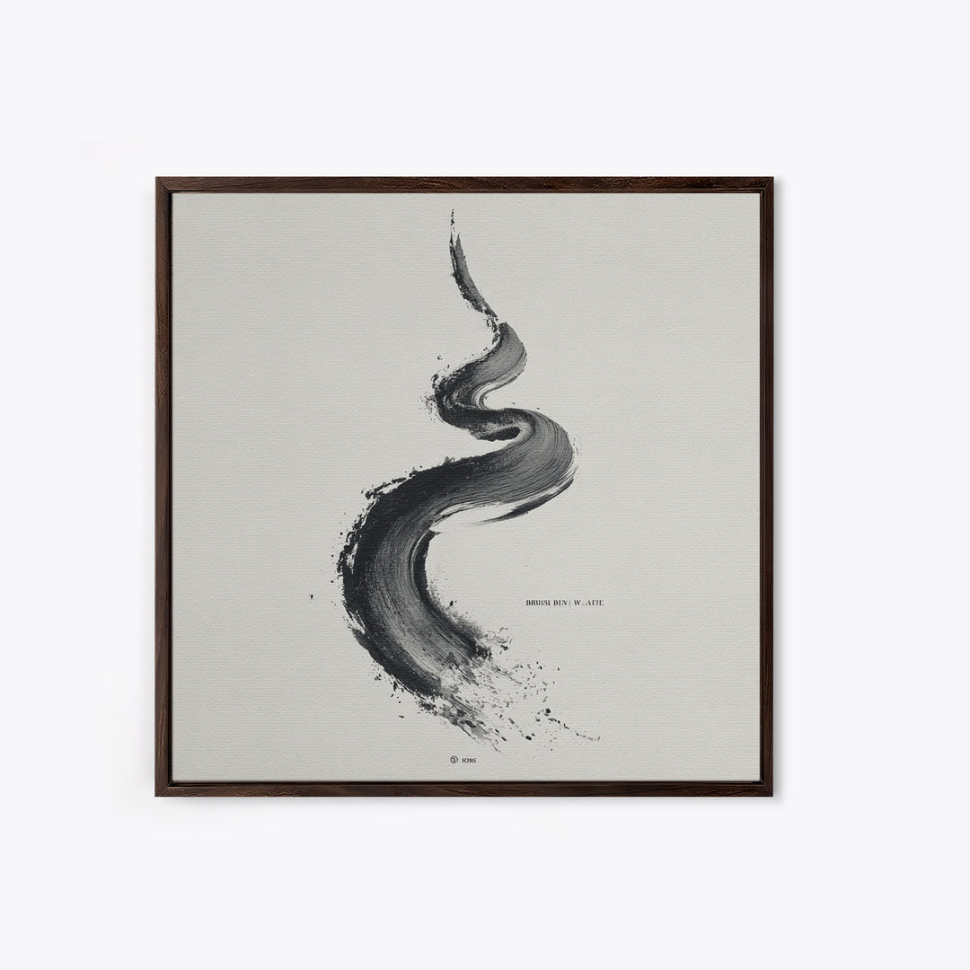 Minimal Black Ink Brushstroke Abstract Wall Art, Modern Zen Line Framed Canvas Print, Monochrome Contemporary Decor