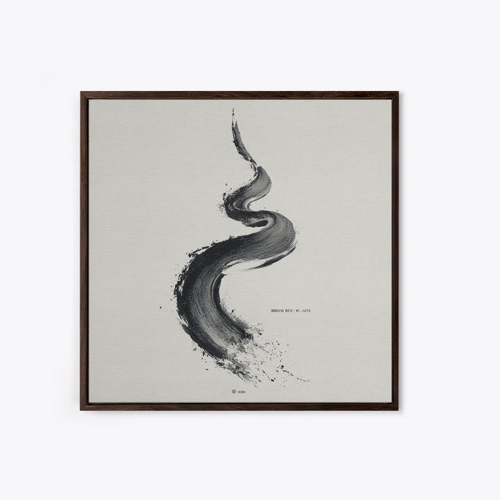 Minimal Black Ink Brushstroke Abstract Wall Art, Modern Zen Line Framed Canvas Print, Monochrome Contemporary Decor