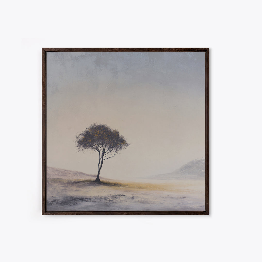 Soft Neutral Lone Tree Landscape Wall Art, Minimal Abstract Beige Canvas Print, Calming Wabi Sabi Earth Tone Decor