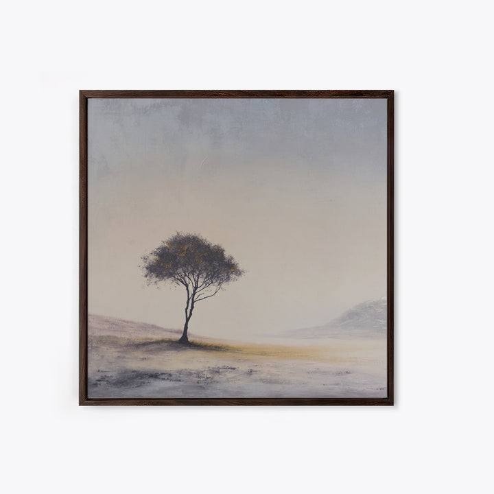 Soft Neutral Lone Tree Landscape Wall Art, Minimal Abstract Beige Canvas Print, Calming Wabi Sabi Earth Tone Decor