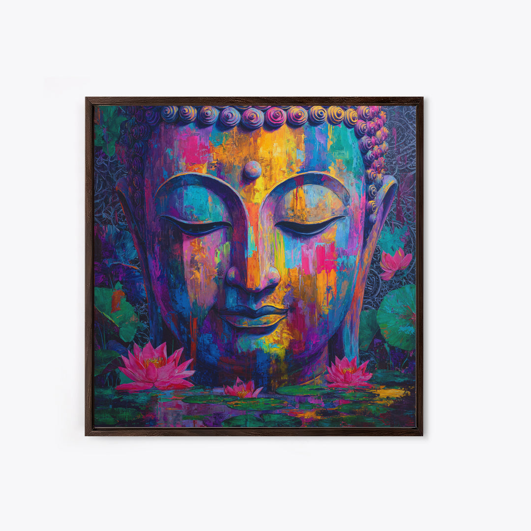 Colorful Buddha Lotus Wall Art, Spiritual Meditation Canvas Print, Boho Zen Decor, Psychedelic Abstract Painting