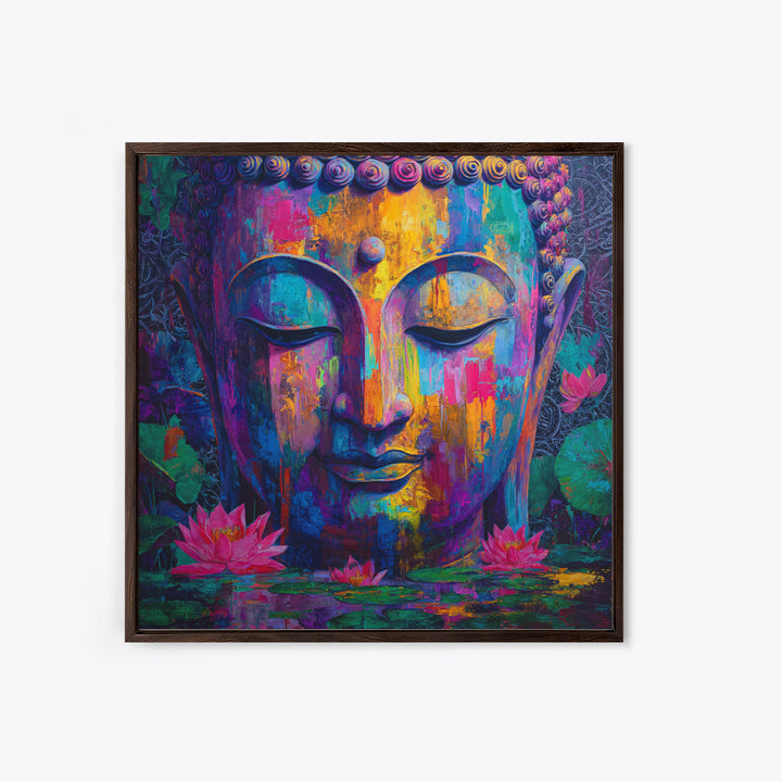 Colorful Buddha Lotus Wall Art, Spiritual Meditation Canvas Print, Boho Zen Decor, Psychedelic Abstract Painting