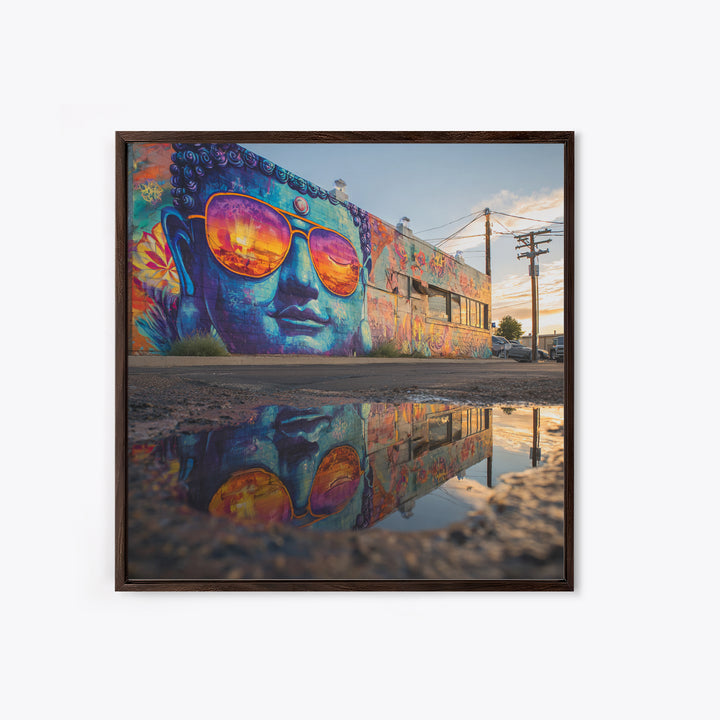Colorful Buddha Street Art Reflection Wall Art, Urban Graffiti Photography Print, Modern Home Decor Living Room Wall Art