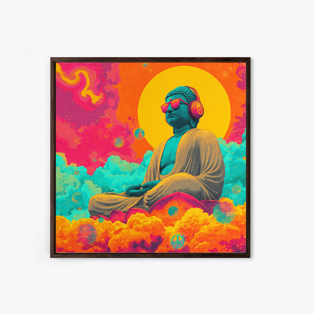 Psychedelic Buddha With Headphones Wall Art Canvas Print Colorful Spiritual Zen Decor Meditation Art