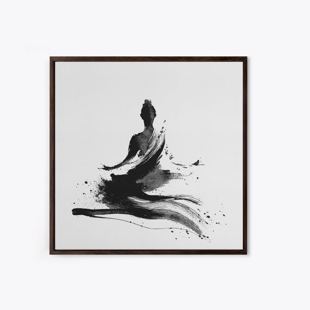 Minimal Ink Meditating Figure Wall Art, Black And White Zen Canvas Print, Modern Minimalist Decor For Yoga Room Or Home Office