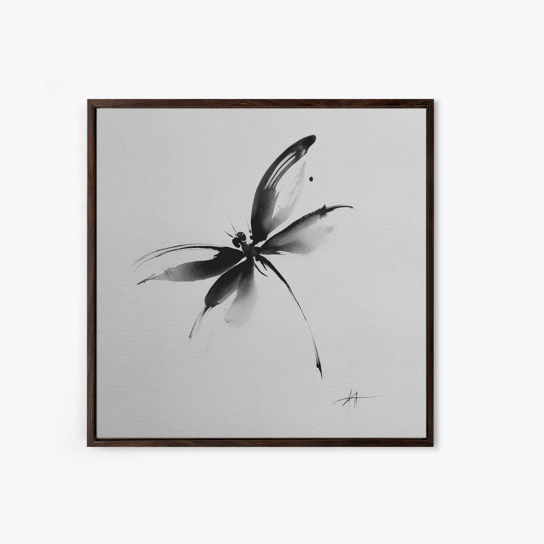 Black And White Ink Butterfly Minimalist Wall Art, Modern Abstract Brushstroke Print, Elegant Monochrome Framed Canvas