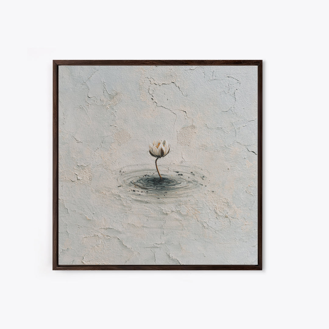 Minimal Lotus Flower In Water Wall Art, Neutral Textured Abstract Canvas Print, Calming Zen Home Decor