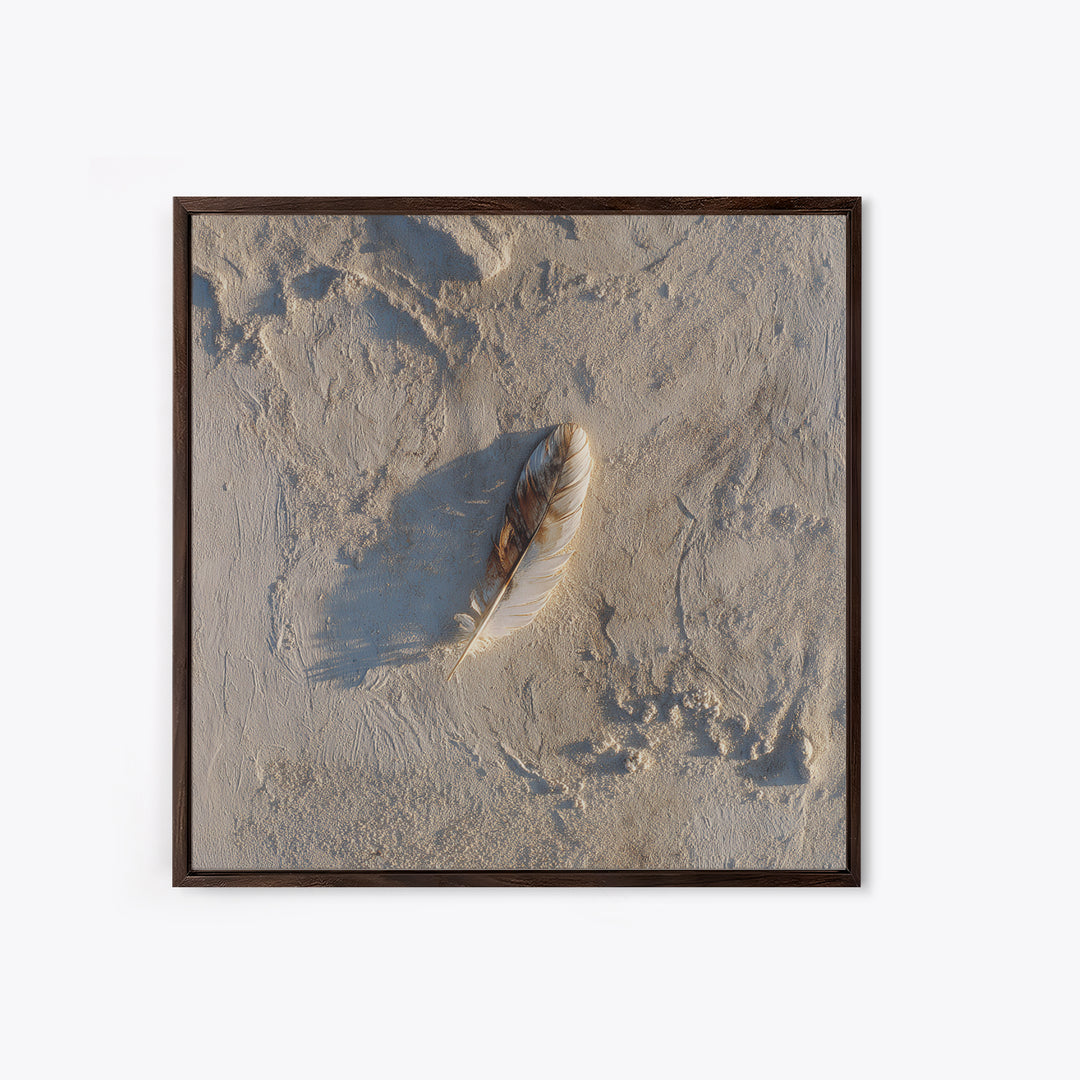 Minimal Feather In Sand Photography Wall Art, Neutral Beach Print, Coastal Wall Decor, Scandinavian Minimalist Home Decor