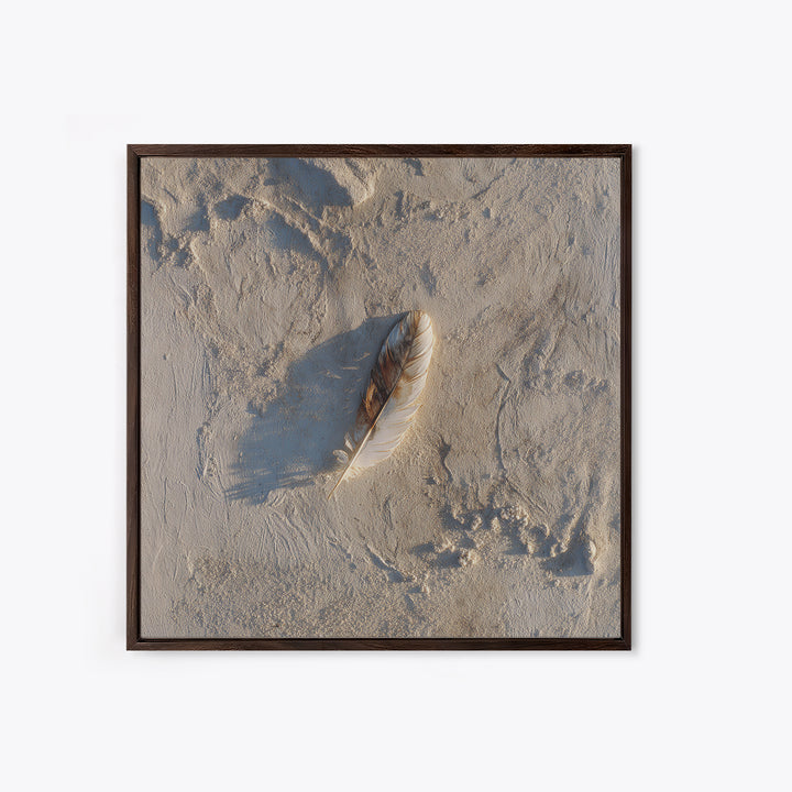 Minimal Feather In Sand Photography Wall Art, Neutral Beach Print, Coastal Wall Decor, Scandinavian Minimalist Home Decor