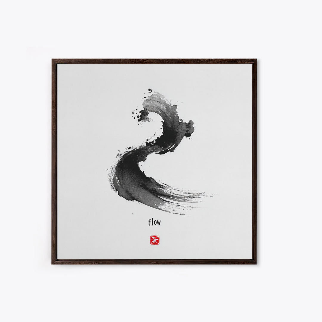 Minimalist Black Ink Flow Brushstroke Abstract Wall Art Contemporary Art Canvas Print For Modern Home Decor