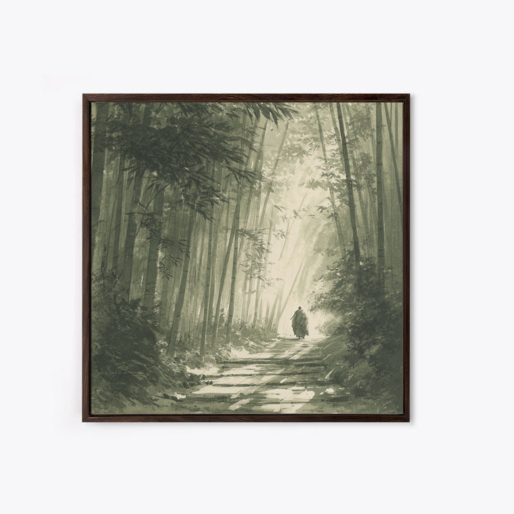 Monk Walking In Bamboo Forest Wall Art, Serene Japanese Landscape Print, Zen Home Decor, Calming Nature Wall Art Print