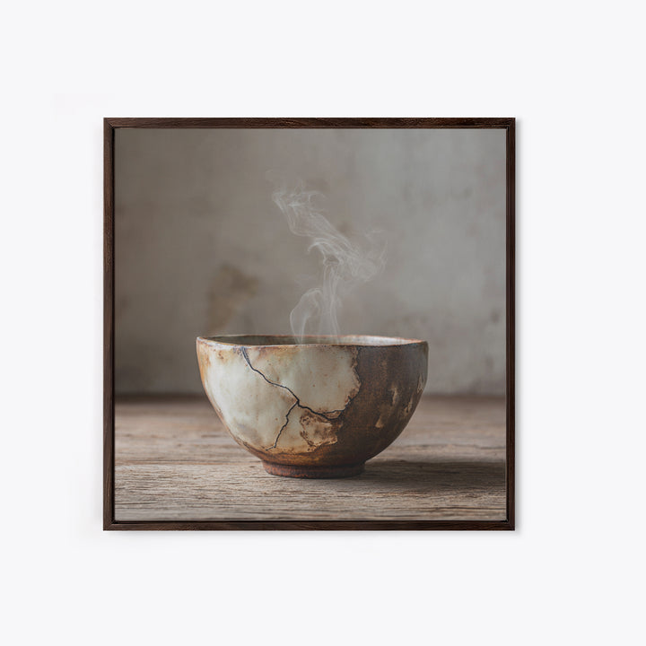 Wabi Sabi Ceramic Tea Bowl Wall Art, Rustic Japanese Canvas Print, Minimal Neutral Kitchen Decor, Organic Modern Home Wall Art