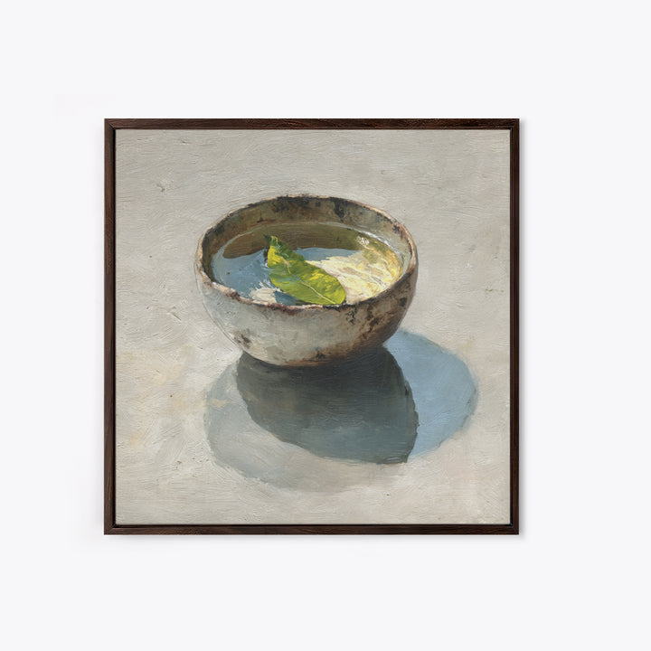 Rustic Tea Bowl Still Life Oil Painting Wall Art, Minimal Kitchen Decor, Neutral Modern Framed Canvas Print