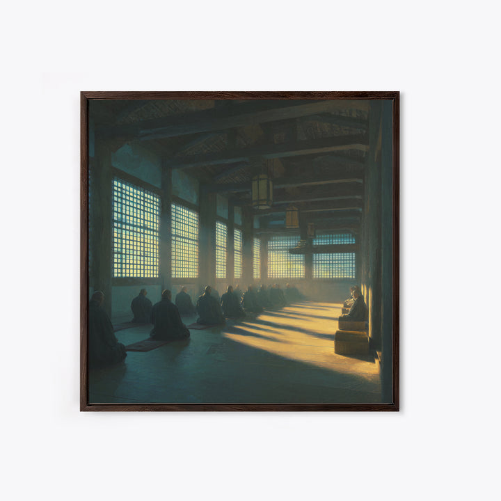 Zen Monastery Meditation Wall Art, Minimalist Monks In Light Print, Calming Spiritual Decor, Wabi Sabi Inspired Artwork For Living Room