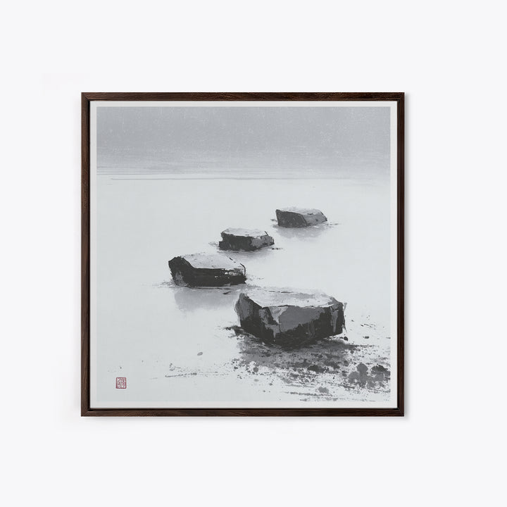 Minimal Zen Stepping Stones Wall Art, Black And White Japanese Canvas Print, Calming Wabi Sabi Decor For Home