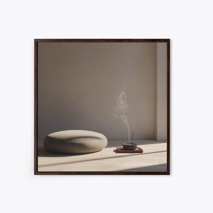 Minimalist Zen Meditation Corner Wall Art, Japandi Style Sunlit Room Photography Print, Calming Neutral Home Decor Bedroom Art