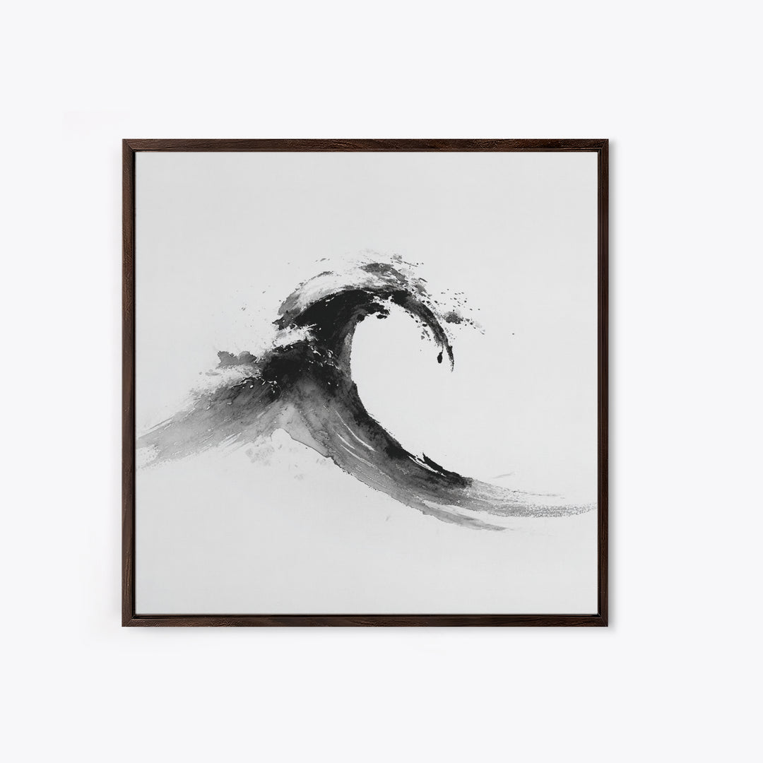Minimalist Black And White Wave Painting Wall Art, Japanese Inspired Ocean Print, Modern Abstract Art, Coastal Home Decor
