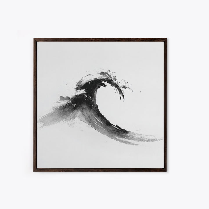 Minimalist Black And White Wave Painting Wall Art, Japanese Inspired Ocean Print, Modern Abstract Art, Coastal Home Decor