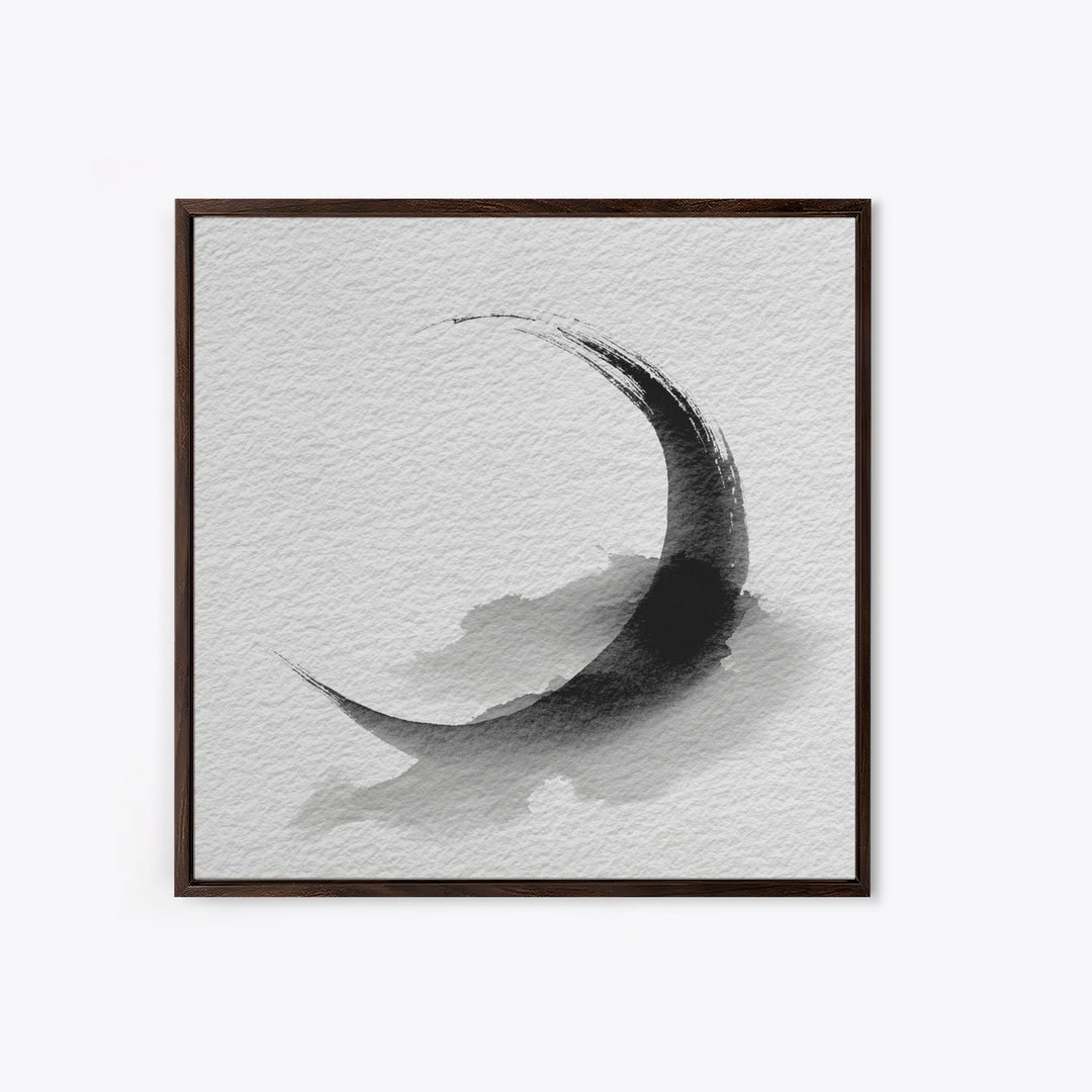 Black Ink Crescent Brushstroke Minimalist Abstract Wall Art, Japandi Zen Decor, Modern Canvas Print