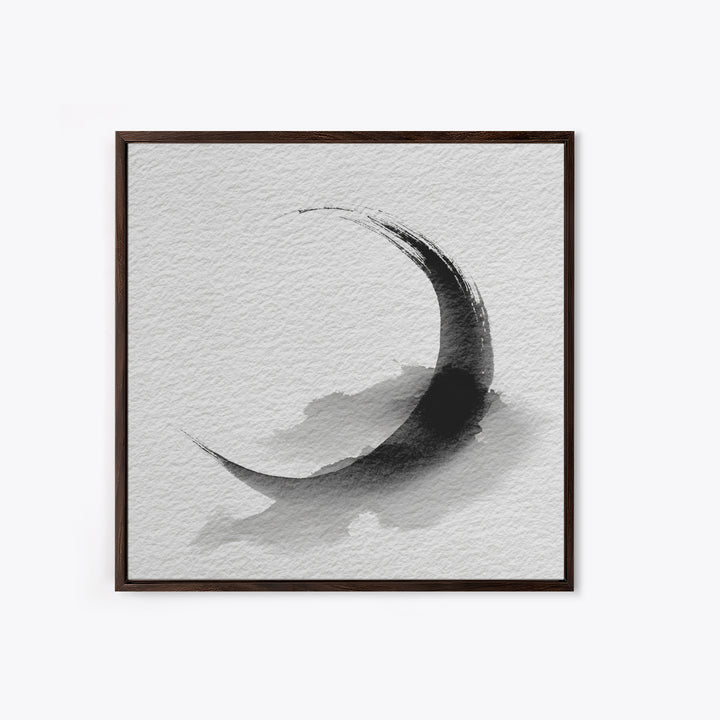 Black Ink Crescent Brushstroke Minimalist Abstract Wall Art, Japandi Zen Decor, Modern Canvas Print