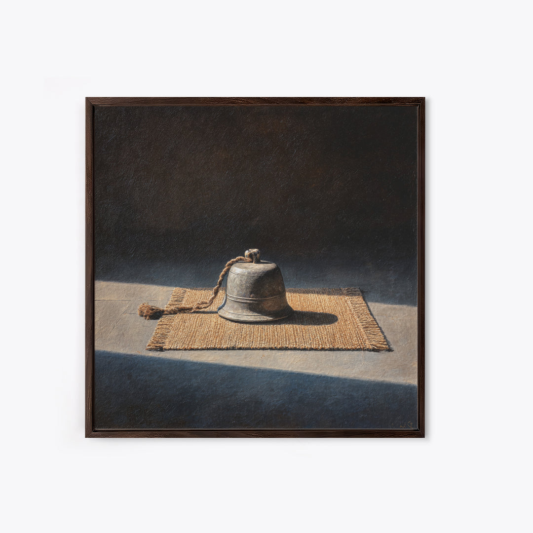 Minimal Still Life Bell Wall Art, Rustic Neutral Object Painting Framed Canvas Print, Modern Farmhouse Decor, Wall Art