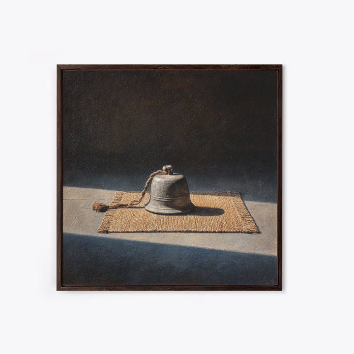 Minimal Still Life Bell Wall Art, Rustic Neutral Object Painting Framed Canvas Print, Modern Farmhouse Decor, Wall Art