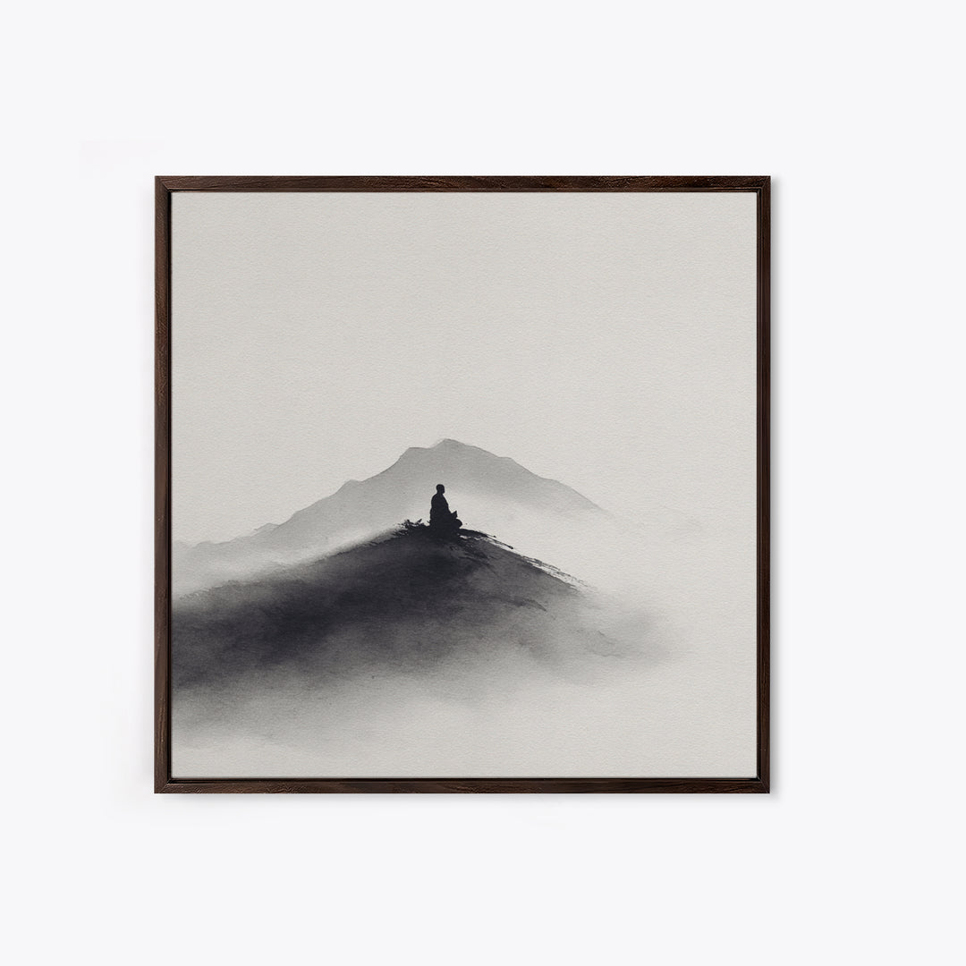Minimalist Black And White Ink Landscape With Misty Mountains Wall Art Canvas Print For Modern Decor