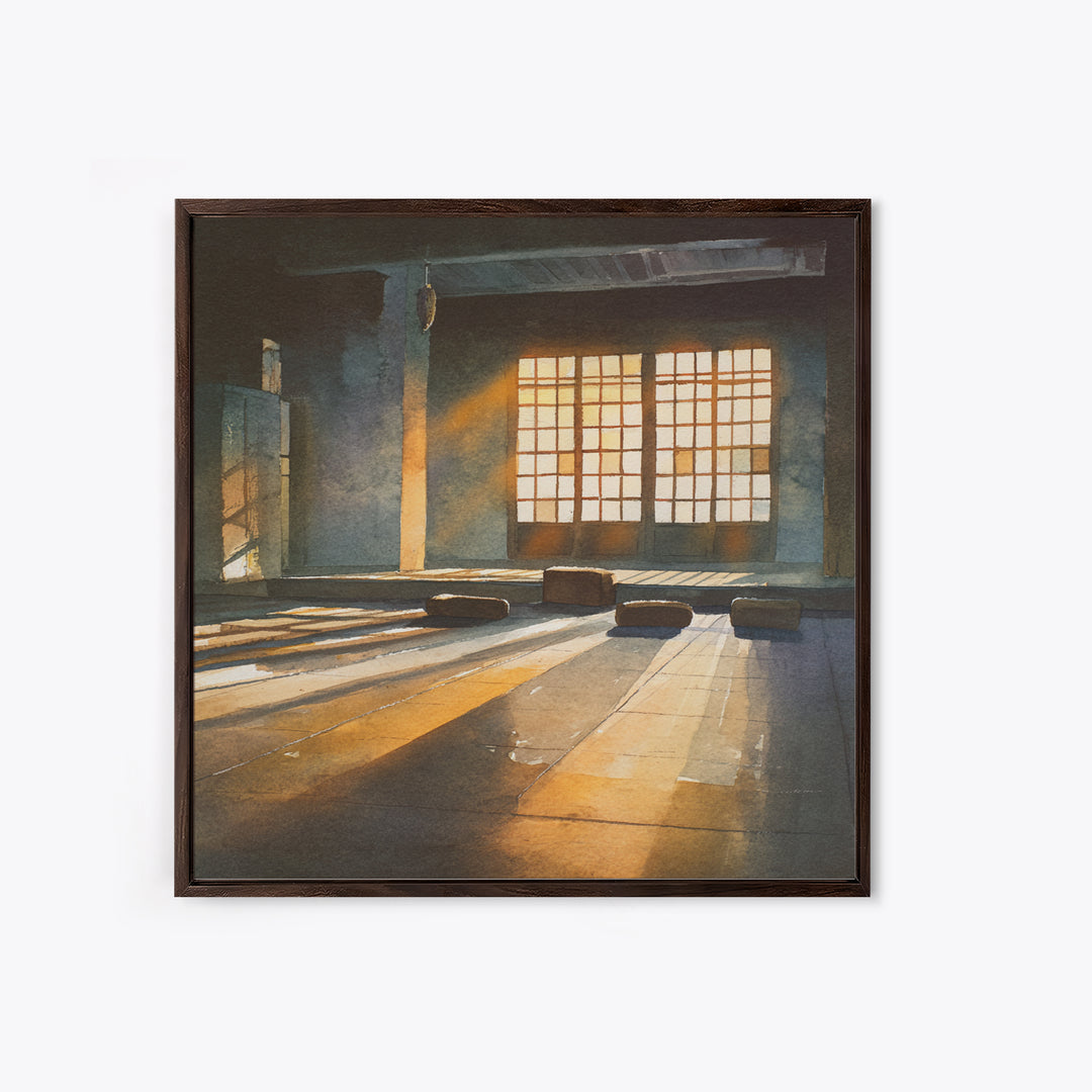 Sunlit Japanese Interior Wall Art, Warm Minimalist Room Print, Serene Zen Home Decor, Calming Light Wall Art