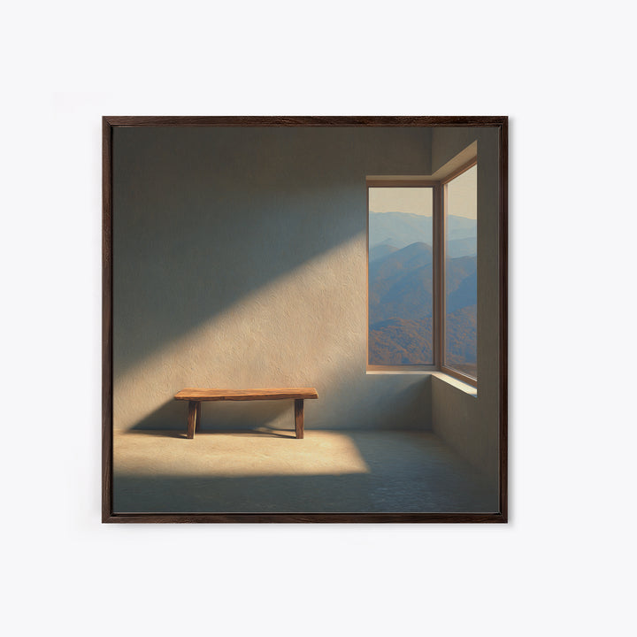 Minimalist Mountain View Bench Wall Art Modern Landscape Print Neutral Home Decor Living Room Wall Art Canvas Print