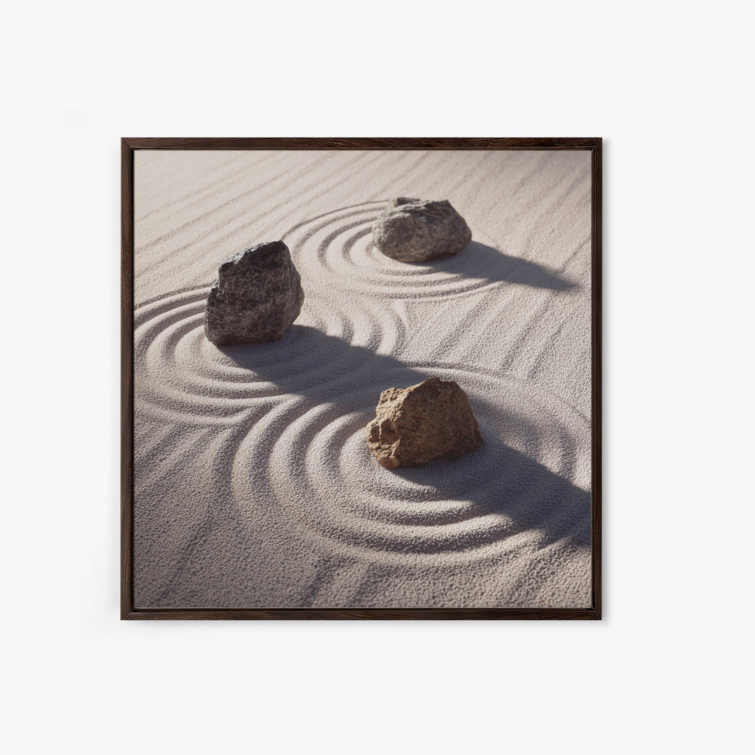 Minimalist Zen Rock Garden Wall Art, Neutral Japanese Canvas Print, Wabi Sabi Decor, Calming Modern Bedroom And Spa Wall Art