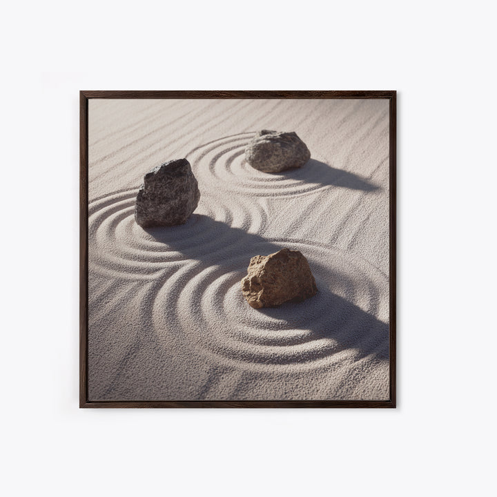Minimalist Zen Rock Garden Wall Art, Neutral Japanese Canvas Print, Wabi Sabi Decor, Calming Modern Bedroom And Spa Wall Art