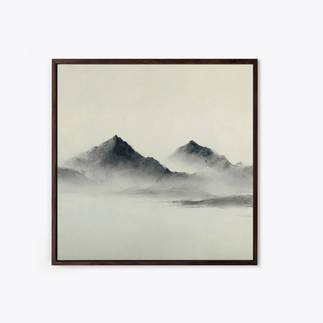 Minimal Misty Mountain Landscape Wall Art, Black And White Ink Painting Print, Serene Japandi Decor For Modern Bedroom Or Office