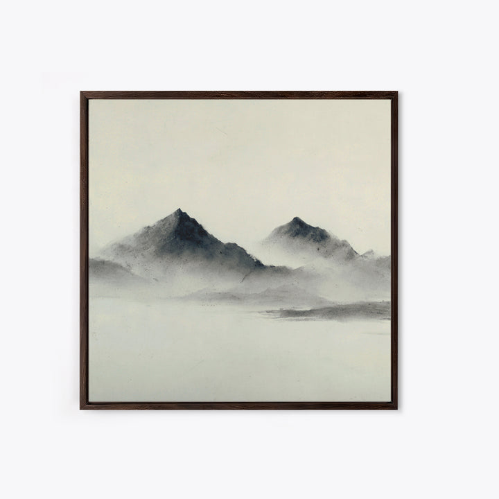 Minimal Misty Mountain Landscape Wall Art, Black And White Ink Painting Print, Serene Japandi Decor For Modern Bedroom Or Office