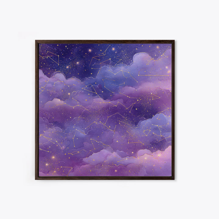 Purple Constellation Clouds Canvas Print, Celestial Wall Art, Astrology Decor, Starry Night Sky Nursery And Bedroom Decor
